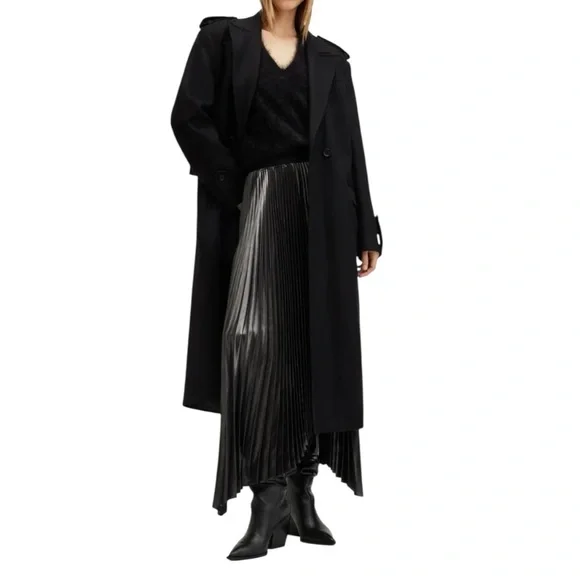 All Saints Phia Pleated Skirt Assymetrical Handkerchief Hem in Metallic Gray - Picture 2 of 11